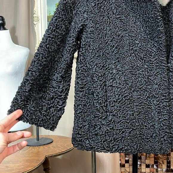 Vintage Meyer Epstein Furs Black Lambswool Coat Mink Fur Neckline P2P 20-21 - Picture 4 of 7